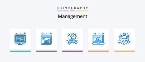 pack d'icônes bleu de gestion 5, y compris l'équipe. groupe. le management. en ligne. ordinateur portable. conception d'icônes créatives vecteur