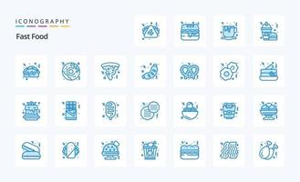 25 pack d'icônes bleues de restauration rapide vecteur