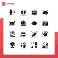 16 concept de glyphe solide pour les sites Web mobiles et applications plan électronique technologie intelligente nuage de sécurité éléments de conception vectoriels modifiables vecteur