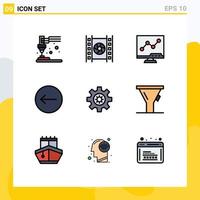 groupe de 9 signes et symboles de couleurs plates remplies pour les éléments de conception vectoriels modifiables de flèche de direction analytique d'engrenage de motivation vecteur