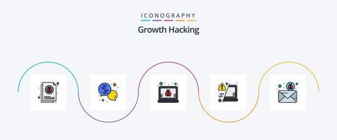 ligne de piratage remplie de 5 icônes plates, y compris vers l'avant. avertir. message. transfert. décoder vecteur