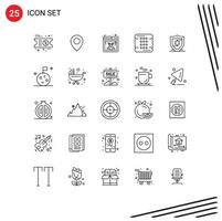 ligne d'interface mobile ensemble de 25 pictogrammes de bouclier logiciel américain repas boissons éléments de conception vectoriels modifiables vecteur