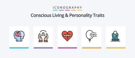 ligne de traits de vie et de personnalité consciente remplie de 5 icônes, y compris le cœur. émotions. l'amour. cassé. personnes. conception d'icônes créatives vecteur