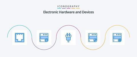 appareils bleu 5 pack d'icônes comprenant des options. serveur. charge. Éditer. Puissance vecteur