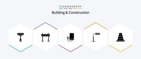 bâtiment et construction pack d'icônes de 25 glyphes, y compris l'outil. cône. watt. route. lumière vecteur