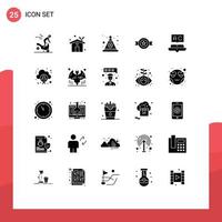 interface mobile ensemble de glyphes solides de 25 pictogrammes d'éléments de conception vectoriels modifiables de récompense de médaille d'étoile d'éducation vecteur