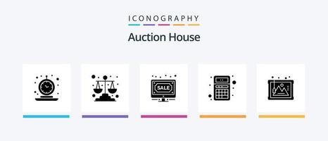 pack d'icônes glyphe 5 aux enchères comprenant une calculatrice. application. Balance. ajouter. en ligne. conception d'icônes créatives vecteur