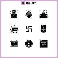symboles d'icônes universels groupe de 9 glyphes solides modernes d'indien du collège e panier éléments de conception vectoriels modifiables vecteur