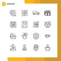 symboles d'icônes universelles groupe de 16 contours modernes d'éléments de conception vectoriels modifiables de recherche de chemin de fer de transport vecteur