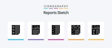 rapporte le pack d'icônes de glyphe d'esquisse 5, y compris la page. Les données. papier. rapport. document. conception d'icônes créatives vecteur