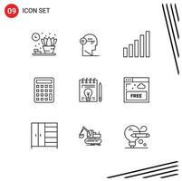 ensemble moderne de 9 contours et symboles tels que l'entreprise de connexion de document stylo calculer des éléments de conception vectoriels modifiables vecteur