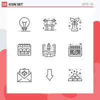 groupe de 9 contours des signes et des symboles pour le dessin de logiciel calendrier de stylo agricole éléments de conception vectoriels modifiables vecteur