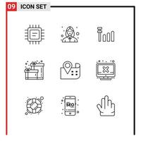 ensemble de 9 symboles d'icônes d'interface utilisateur modernes signes pour écran ordinateur carte de localisation de signal éléments de conception vectoriels modifiables vecteur