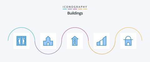 pack d'icônes de 5 bâtiments bleus comprenant un bâtiment moderne. architecture. édifice chrétien. appartements. magasins vecteur