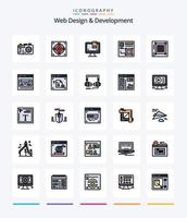 conception et développement web créatifs pack d'icônes remplies de 25 lignes telles que la grille. la toile. l'ordinateur. numérique. le navigateur vecteur