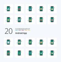 20 pack d'icônes de couleur plate d'application android comme le réglage d'achat de téléphone de commerce de shopping vecteur