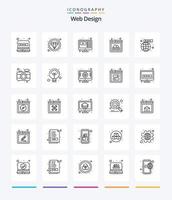 conception de sites Web créatifs 25 pack d'icônes de contour tels que le Web. lien. tutoriels. disposition. photo vecteur