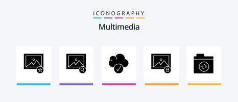 pack d'icônes multimédia glyphe 5 comprenant. Les données. synchroniser. des dossiers. conception d'icônes créatives vecteur
