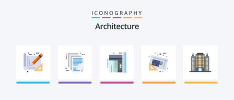 pack d'icônes d'architecture plate 5 comprenant des outils. document. papier. plan. en haut. conception d'icônes créatives vecteur