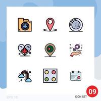 pack de 9 signes et symboles modernes de couleurs plates remplies pour les supports d'impression Web tels que le coeur d'automne aide la plaque alimentaire éléments de conception vectoriels modifiables vecteur