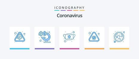 pack d'icônes coronavirus bleu 5, y compris l'alerte. Attention. virus. remarquer. sécurité. conception d'icônes créatives vecteur