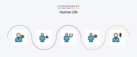 pack d'icônes plat 5 rempli de ligne humaine, y compris le signe. corps. avatar. bloc. écran vecteur