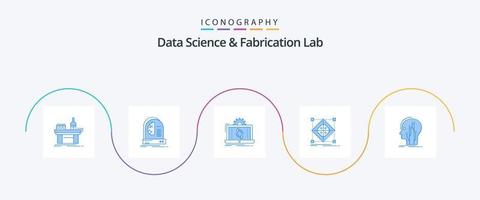 pack d'icônes bleues de 5 laboratoires de science des données et de fabrication, y compris la grille. architecture. intelligence. synchroniser. une analyse vecteur