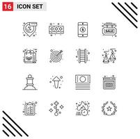 symboles d'icônes universels groupe de 16 contours modernes d'eco shop dollar sale board info board éléments de conception vectoriels modifiables vecteur