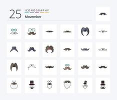 movember pack d'icônes remplies de 25 lignes comprenant movember. moustache. Masculin. porté. movember vecteur