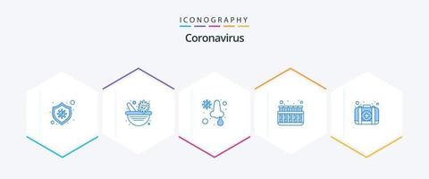 pack d'icônes bleu coronavirus 25 comprenant le kit. laboratoire. infection. tubes. chimie vecteur