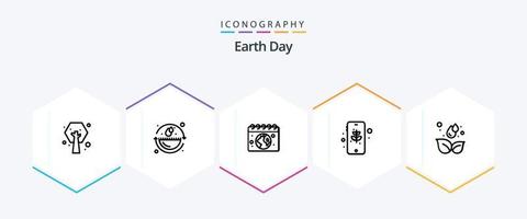pack d'icônes de 25 lignes du jour de la terre, y compris le vert. sûr. la terre. portable. la terre vecteur