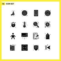 pack de 16 signes et symboles de glyphes solides modernes pour les supports d'impression Web tels que les éléments de conception vectoriels modifiables de plaque de jeu de haricot mobile sans viande vecteur