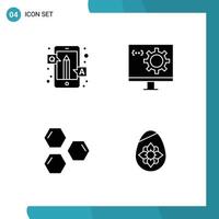 4 ensembles de glyphes solides universels pour les applications web et mobiles répondent à la programmation qa ordinateur hexagone éléments de conception vectoriels modifiables vecteur
