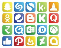 pack de 20 icônes de médias sociaux, y compris la question xbox excel pepsi quicktime vecteur