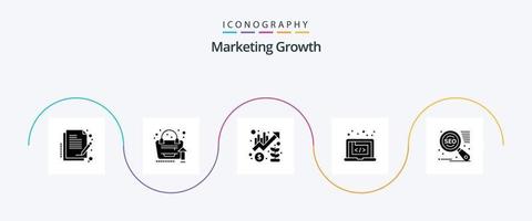 pack d'icônes glyphe de croissance marketing 5, y compris le logiciel. Créatif. graphique. code. en haut vecteur