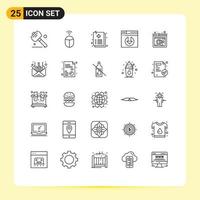 ligne d'interface mobile ensemble de 25 pictogrammes de recherche de courrier serveur médical en ligne télécharger des éléments de conception vectoriels modifiables vecteur