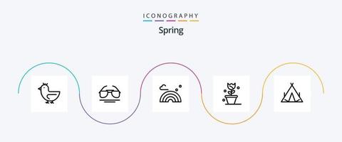 pack d'icônes spring line 5 comprenant une tente. printemps. la nature. la nature. fleur vecteur
