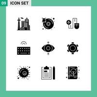 interface mobile glyphe solide ensemble de 9 pictogrammes d'éléments de conception vectoriels modifiables de connexion de clavier de souris de type oeil vecteur