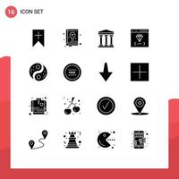 interface mobile glyphe solide ensemble de 16 pictogrammes de développement du taoïsme utilisateur développer des éléments de conception vectoriels modifiables du navigateur vecteur