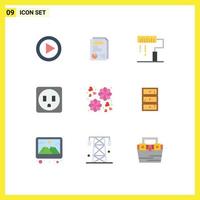 pack d'icônes vectorielles stock de 9 signes et symboles de ligne pour la conception de cadeaux sûrs fleur électrique éléments de conception vectoriels modifiables vecteur