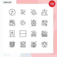 contour de l'interface mobile ensemble de 16 pictogrammes d'éléments de conception vectoriels modifiables en plein air de voyage de réseau de bowling vecteur