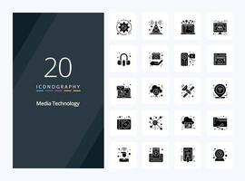 20 icône de glyphe solide de technologie multimédia pour la présentation vecteur