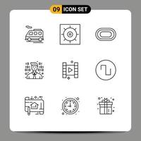 aperçu de l'interface mobile ensemble de 9 pictogrammes d'éléments de conception vectoriels modifiables de programmation de jeu de piste de film carré vecteur
