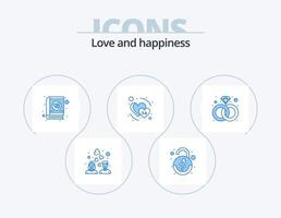 pack d'icônes bleues d'amour 5 conception d'icônes. cadeau. février. livre. février. cœur vecteur