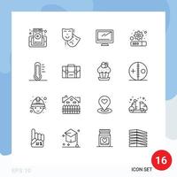 interface mobile contour ensemble de 16 pictogrammes de réglage de l'écologie ordinateur seo pc éléments de conception vectoriels modifiables vecteur
