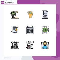 ensemble de 9 symboles d'icônes d'interface utilisateur modernes signes pour joueur smartphone utilisateur notification éducation éléments de conception vectoriels modifiables vecteur