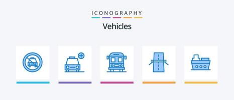 pack d'icônes de 5 véhicules bleus, y compris le bateau. la grille. Véhicules. Créatif. pont. conception d'icônes créatives vecteur
