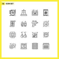aperçu de l'interface mobile ensemble de 16 pictogrammes d'objectifs application de plate-forme de calendrier scientifique éléments de conception vectoriels modifiables vecteur