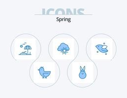 pack d'icônes bleu printemps 5 conception d'icônes. oiseau. Soleil. plage. printemps. nuage vecteur