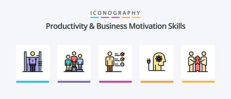 ligne de compétences de productivité et de motivation commerciale remplie de 5 icônes, y compris encourager. influence. capacités. Humain. pouvoir d'influence. conception d'icônes créatives vecteur